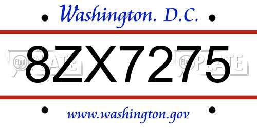 8ZX7275 District Of Columbia License Plate