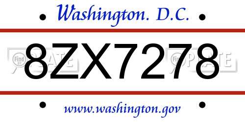 8ZX7278 District Of Columbia License Plate
