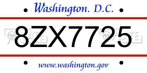 8ZX7725 District Of Columbia License Plate