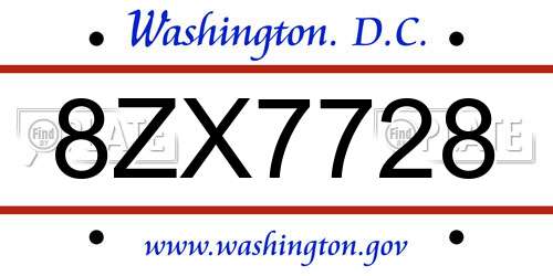 8ZX7728 District Of Columbia License Plate
