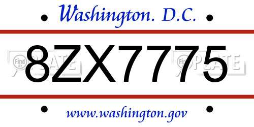 8ZX7775 District Of Columbia License Plate