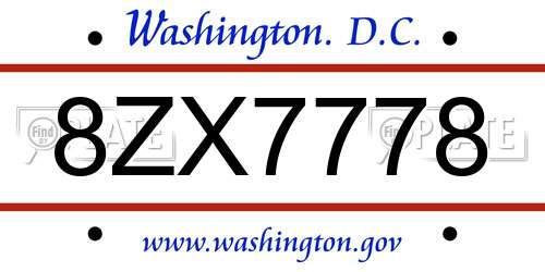 8ZX7778 District Of Columbia License Plate