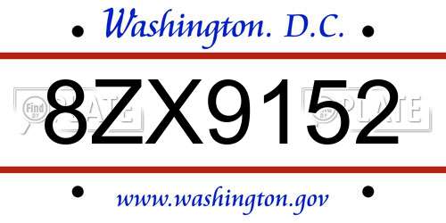 8ZX9152 District Of Columbia License Plate