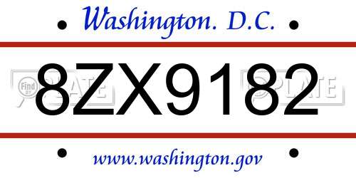 8ZX9182 District Of Columbia License Plate