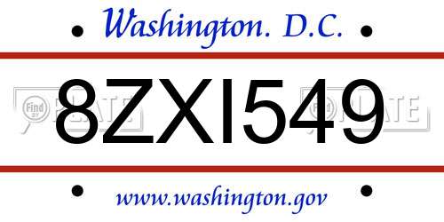 8ZXI549 District Of Columbia License Plate