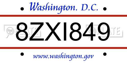 8ZXI849 District Of Columbia License Plate