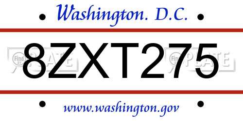8ZXT275 District Of Columbia License Plate