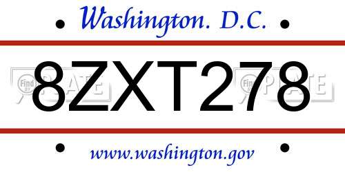 8ZXT278 District Of Columbia License Plate
