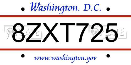 8ZXT725 District Of Columbia License Plate