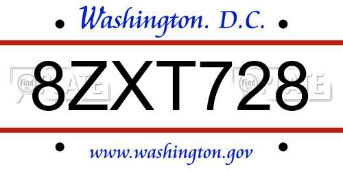 8ZXT728 District Of Columbia License Plate