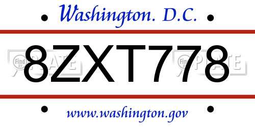 8ZXT778 District Of Columbia License Plate