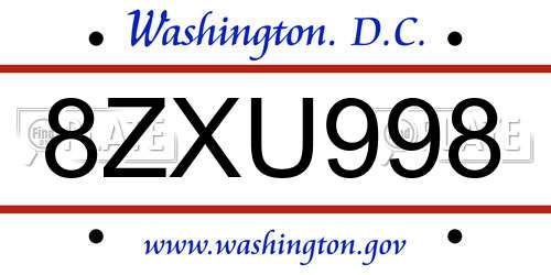 8ZXU998 District Of Columbia License Plate
