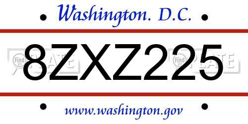 8ZXZ225 District Of Columbia License Plate