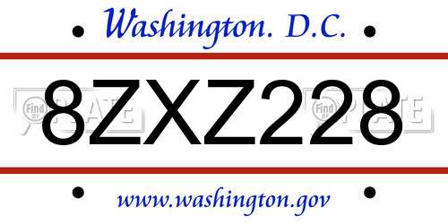 8ZXZ228 District Of Columbia License Plate