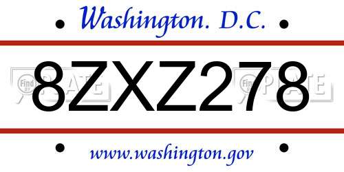 8ZXZ278 District Of Columbia License Plate