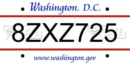 8ZXZ725 District Of Columbia License Plate