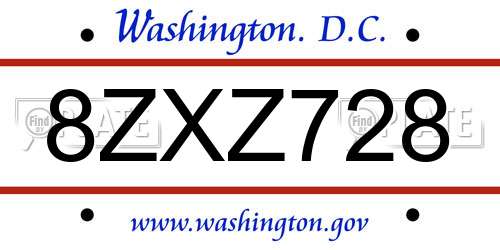 8ZXZ728 District Of Columbia License Plate