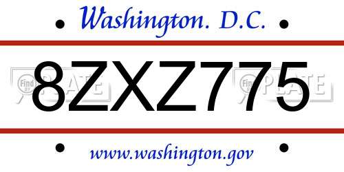 8ZXZ775 District Of Columbia License Plate
