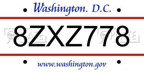 8ZXZ778 District Of Columbia License Plate