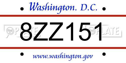 8ZZ151 District Of Columbia License Plate