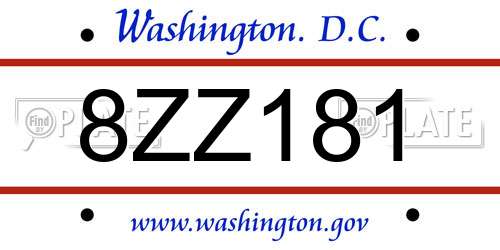 8ZZ181 District Of Columbia License Plate
