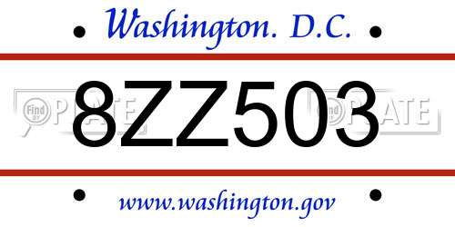 8ZZ503 District Of Columbia License Plate