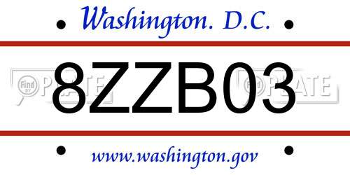 8ZZB03 District Of Columbia License Plate