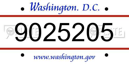 9025205 District Of Columbia License Plate