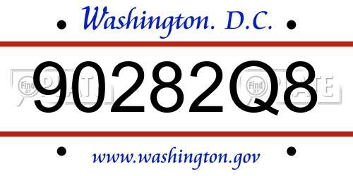 90282Q8 District Of Columbia License Plate