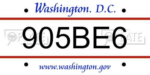 905BE6 District Of Columbia License Plate