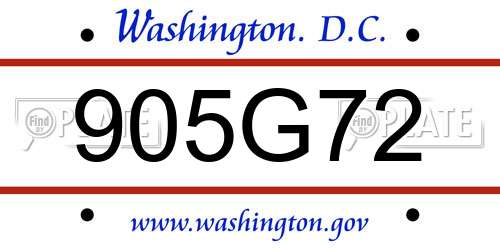 905G72 District Of Columbia License Plate