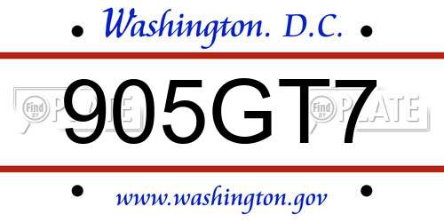 905GT7 District Of Columbia License Plate