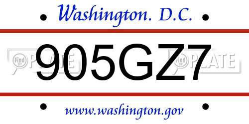 905GZ7 District Of Columbia License Plate