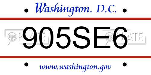 905SE6 District Of Columbia License Plate