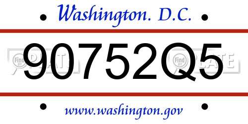 90752Q5 District Of Columbia License Plate