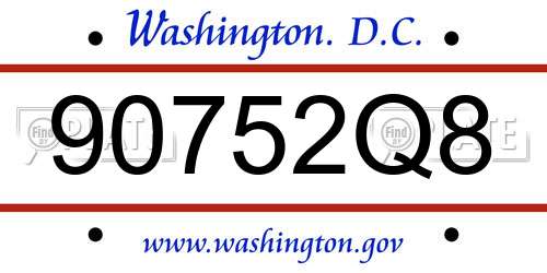 90752Q8 District Of Columbia License Plate