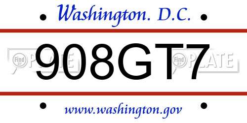 908GT7 District Of Columbia License Plate