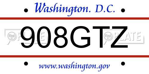 908GTZ District Of Columbia License Plate