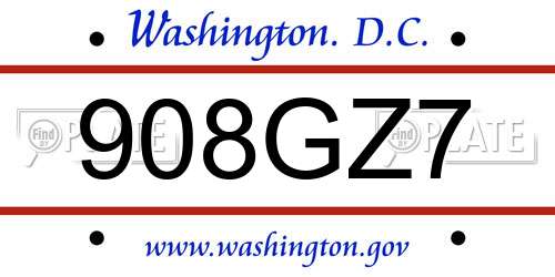 908GZ7 District Of Columbia License Plate