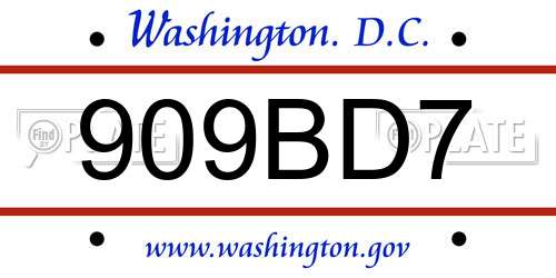 909BD7 District Of Columbia License Plate