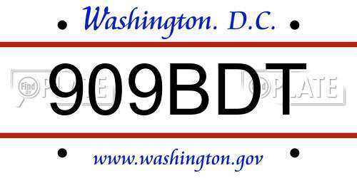909BDT District Of Columbia License Plate
