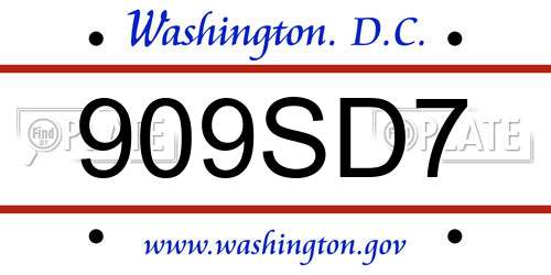 909SD7 District Of Columbia License Plate