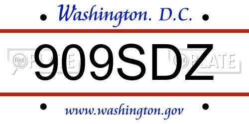 909SDZ District Of Columbia License Plate