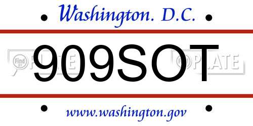 909SOT District Of Columbia License Plate