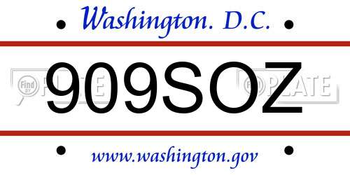 909SOZ District Of Columbia License Plate
