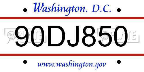90DJ850 District Of Columbia License Plate
