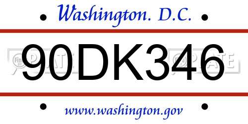 90DK346 District Of Columbia License Plate