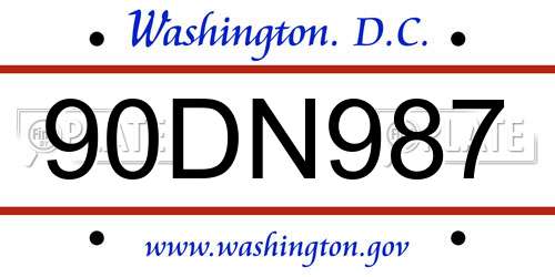90DN987 District Of Columbia License Plate