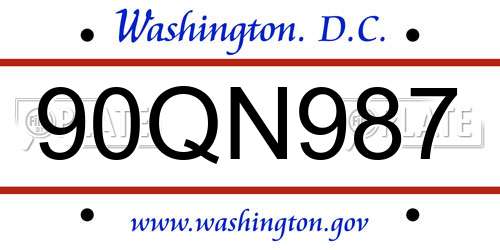 90QN987 District Of Columbia License Plate