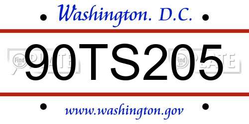 90TS205 District Of Columbia License Plate